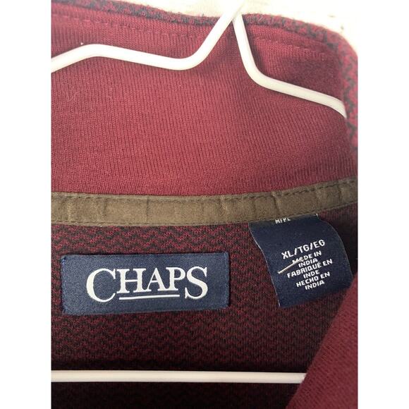 Chaps Sweater Mens XL 1/4 Zip Pullover Burgundy chevron pattern Extra Large - Picture 3 of 6